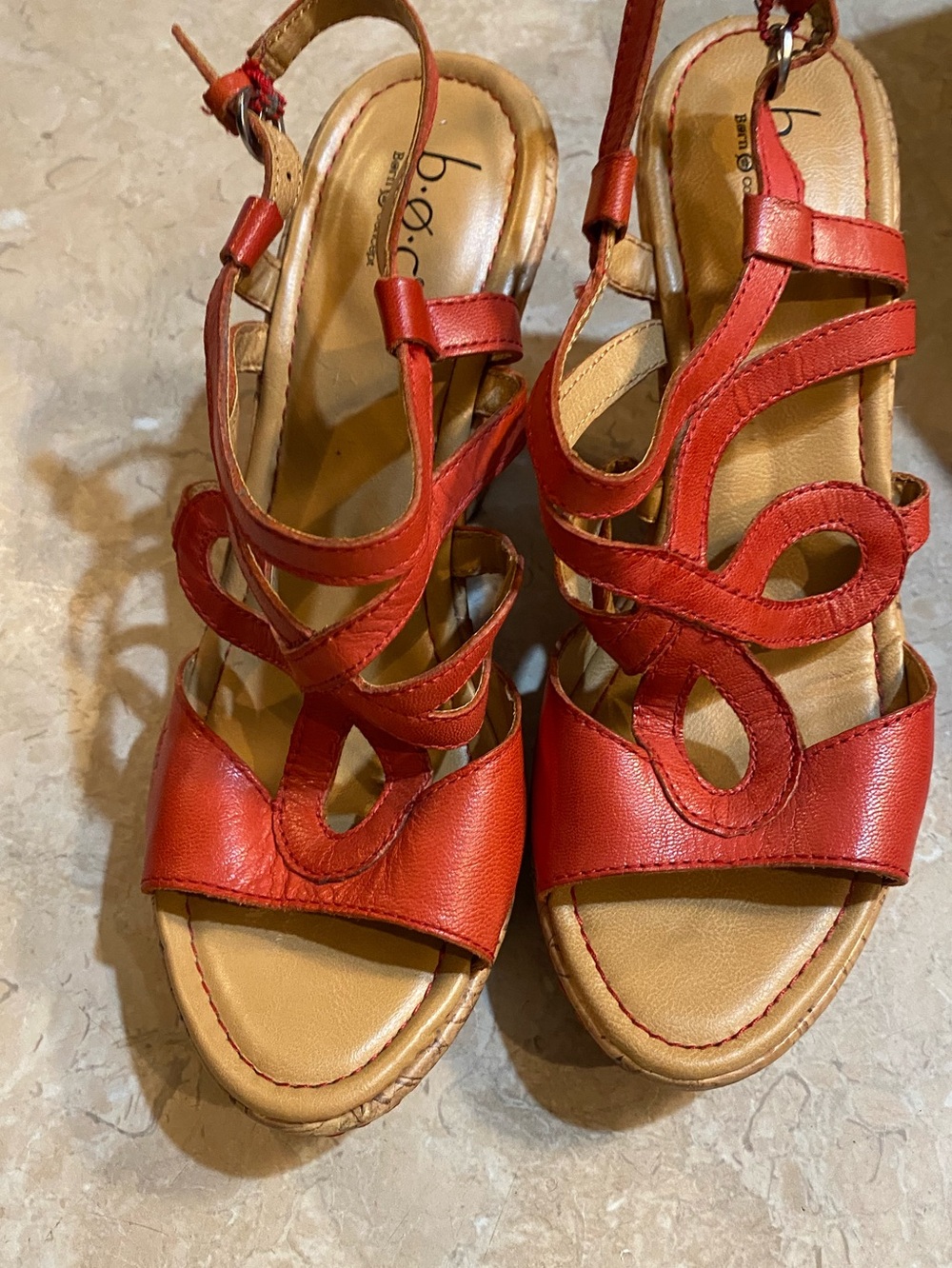 b.o.c. Red Decorative Strappy Wedge Sandals